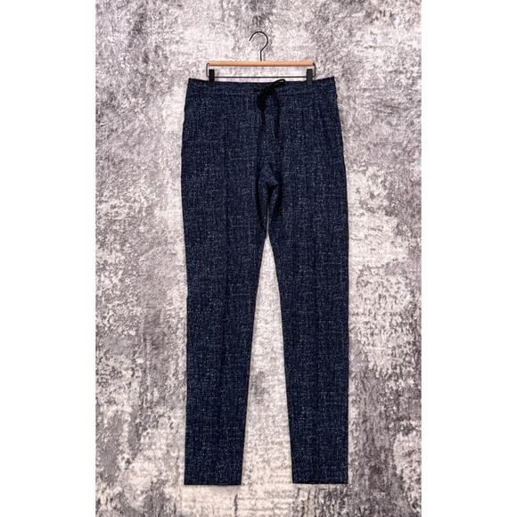 Emporio Armani Pants Large Mens Blue Print Drawstring Waist Pleated Tapered Leg